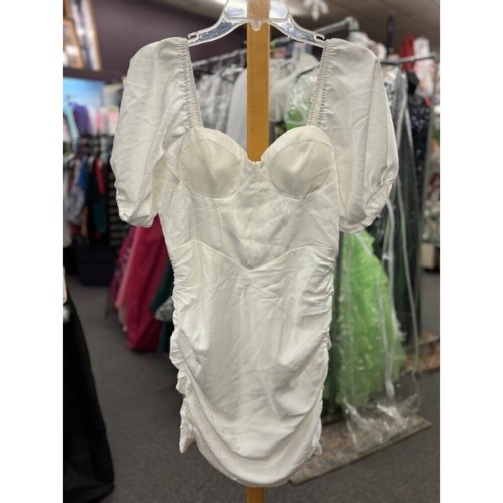 Angel Biba Womens White Puff Sleeve Ruched Short Dress Size Large